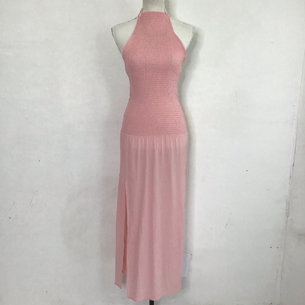 NWT- Trendyol Women Elegant Pink Smocked Halter Maxi Dress S